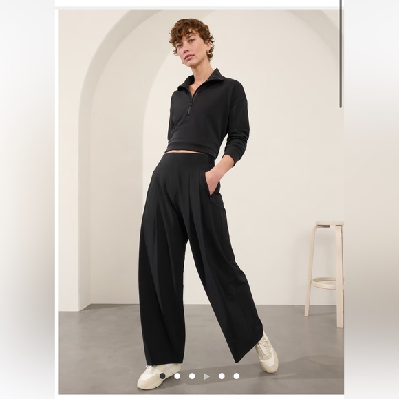 Athleta Brooklyn Heights high rise pleated wide leg pant black 14 petite - Picture 6 of 15